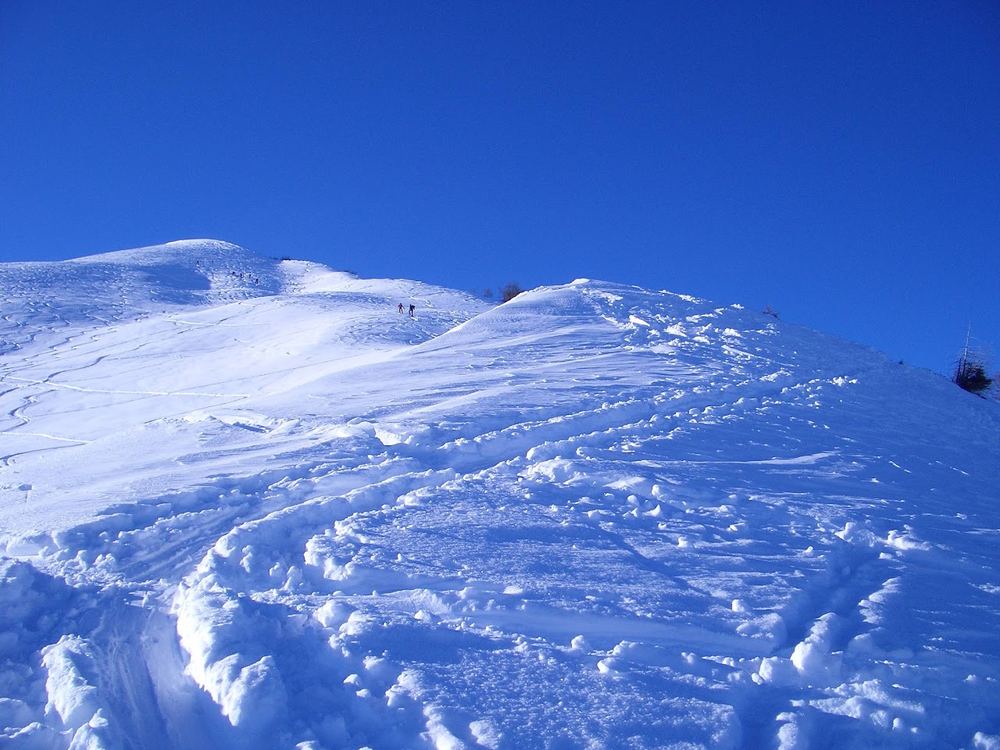 Anstieg zum Gipfel, hier bei Pulverschnee und minus 8 Grad.
